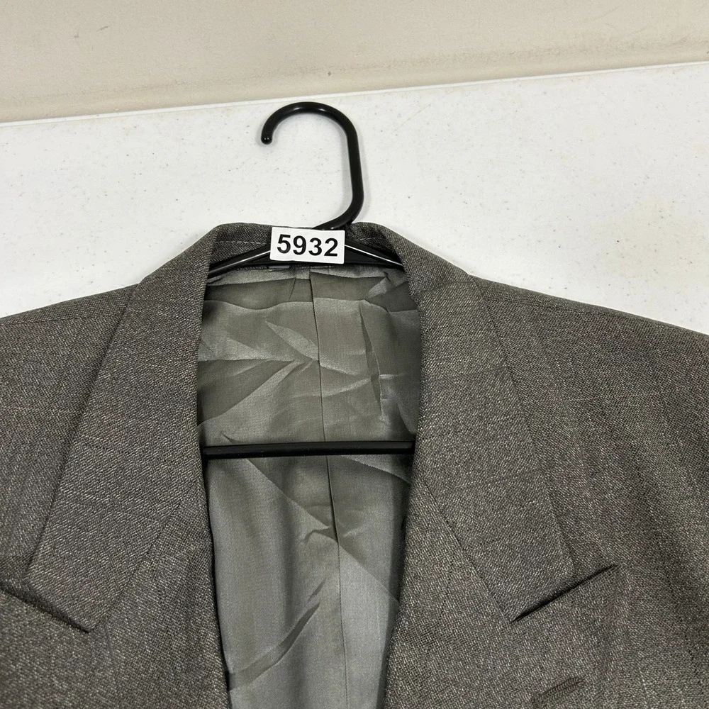 Givenchy Monsieur Gray Wool Windowpane Double Breasted Blazer Jacket Vintage 44R